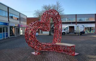 Fizzco's Heart Seat displayed at Sleafords town centre for Valentines Day.