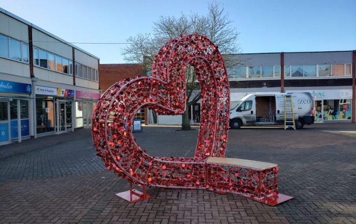 Fizzco's Heart Seat displayed at Sleafords town centre for Valentines Day.